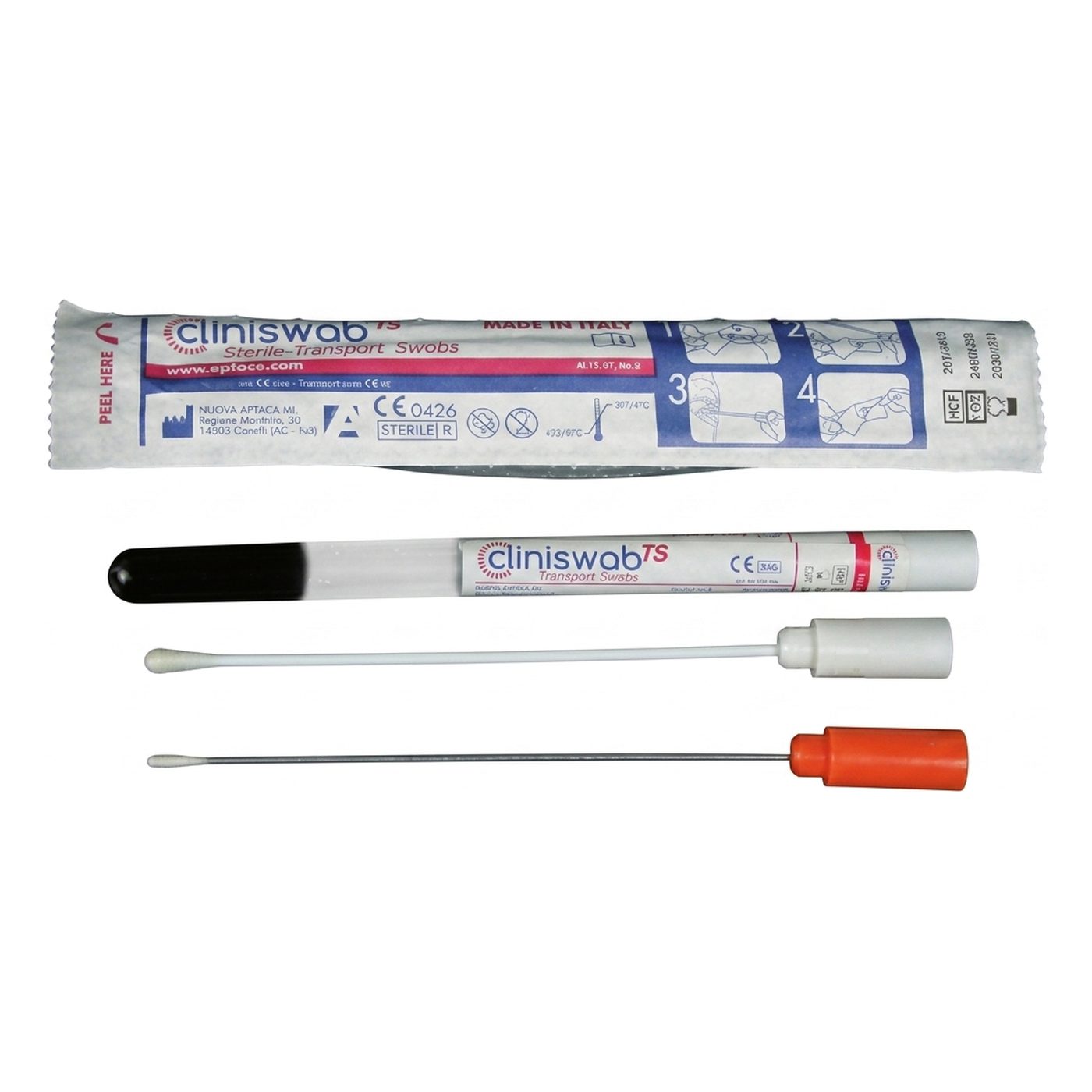 Abstrichsystem mit Gel Medium, Stuart + Kohle, Kunststoffstab, Viskose