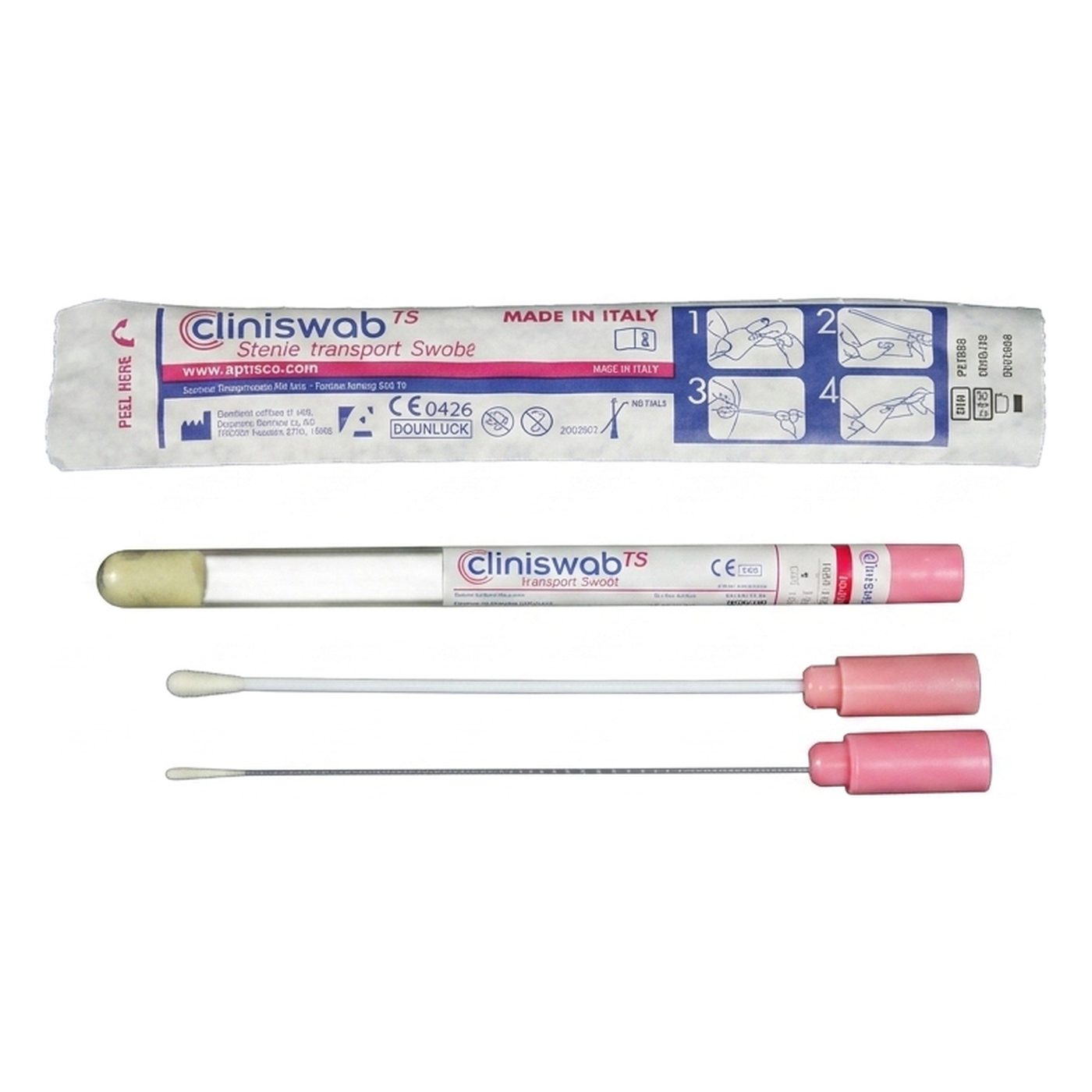 Abstrichsystem mit Gel Medium, Virus, Kunststoffstab, Viskose