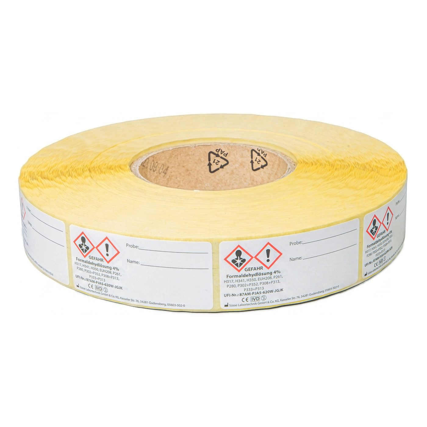 Haftetikett mit Gefahrensymbol und Formalin Aufdruck, 30x30mm