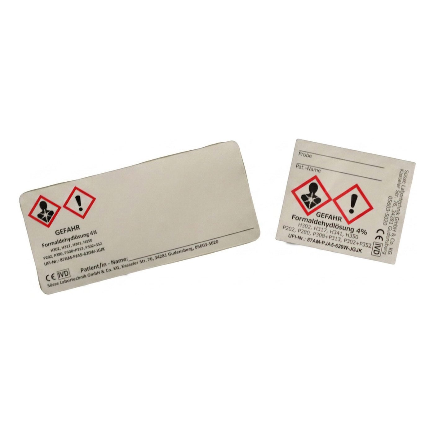 Haftetikett mit Gefahrensymbol und Formalin Aufdruck, 30x65mm