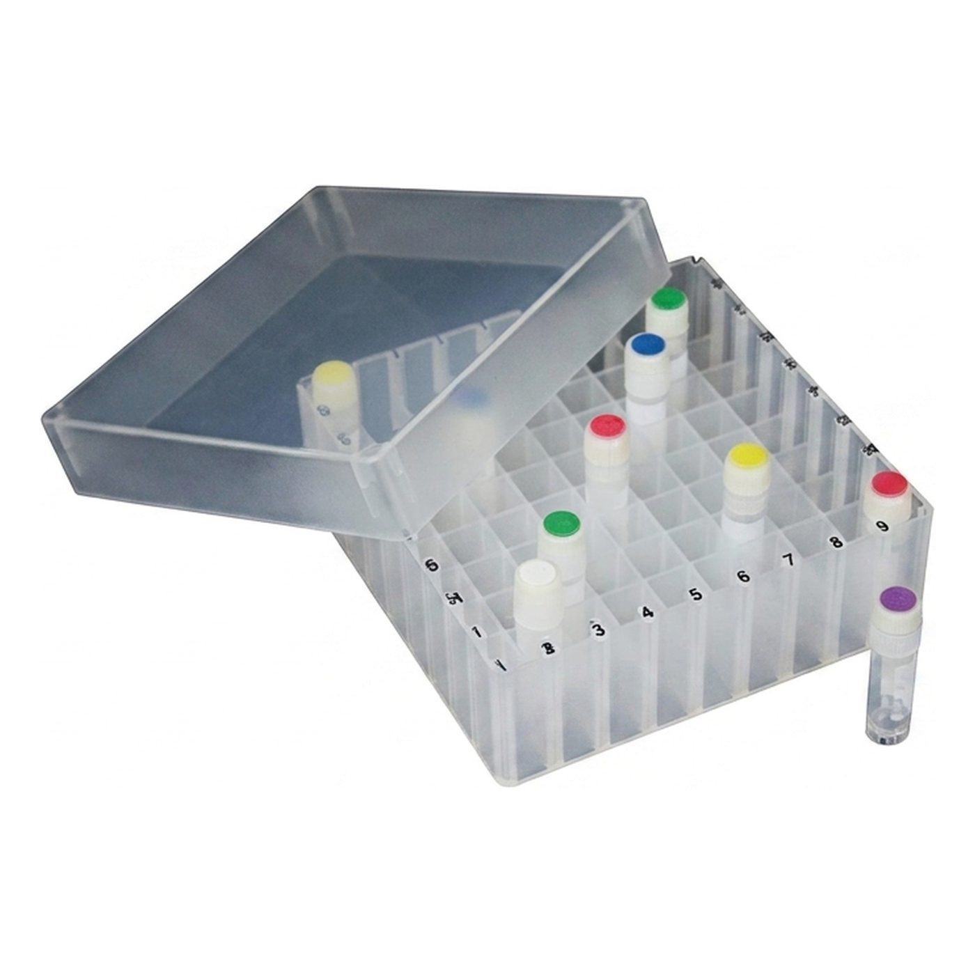 Aufbewahrungsbox für 81 Kryoröhrchen 1-2 ml und Mikroröhrchen (max. Ø 12,5 mm)