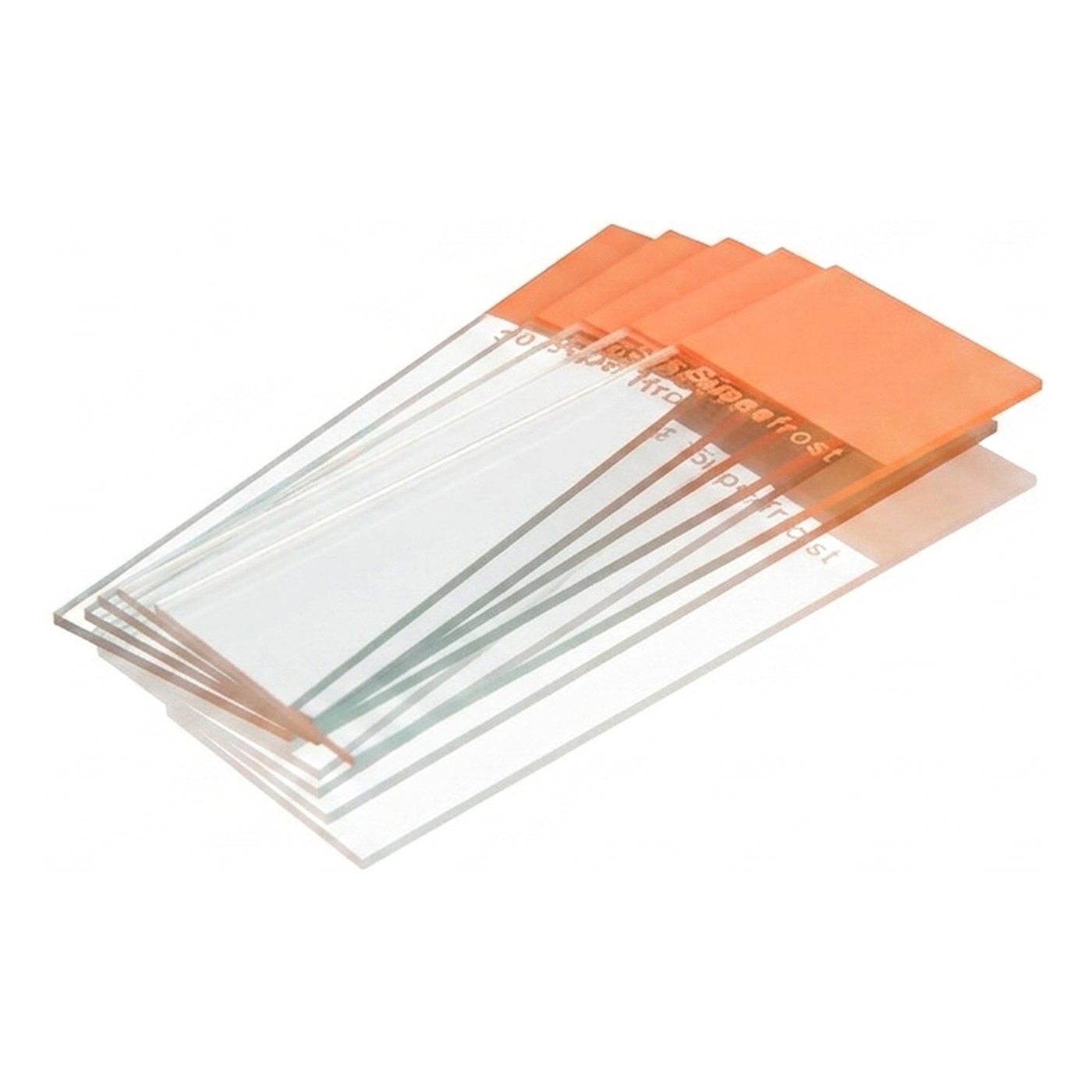 Objektträger, Mattrand orange, 90° Ecken, geschliffene Kanten