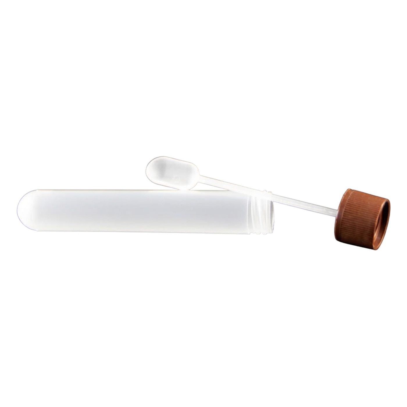Probengefäß, 12ml, Rundboden, brauner Deckel & Löffel, STERIL
