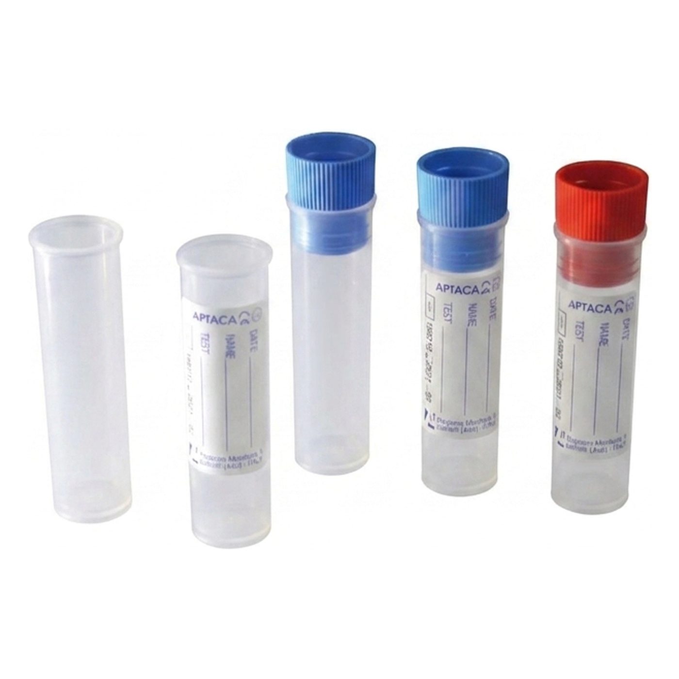 Kunststoffröhre Standb., m. Rand, PP, 5ml, steril, m. Etikett & Stopfen