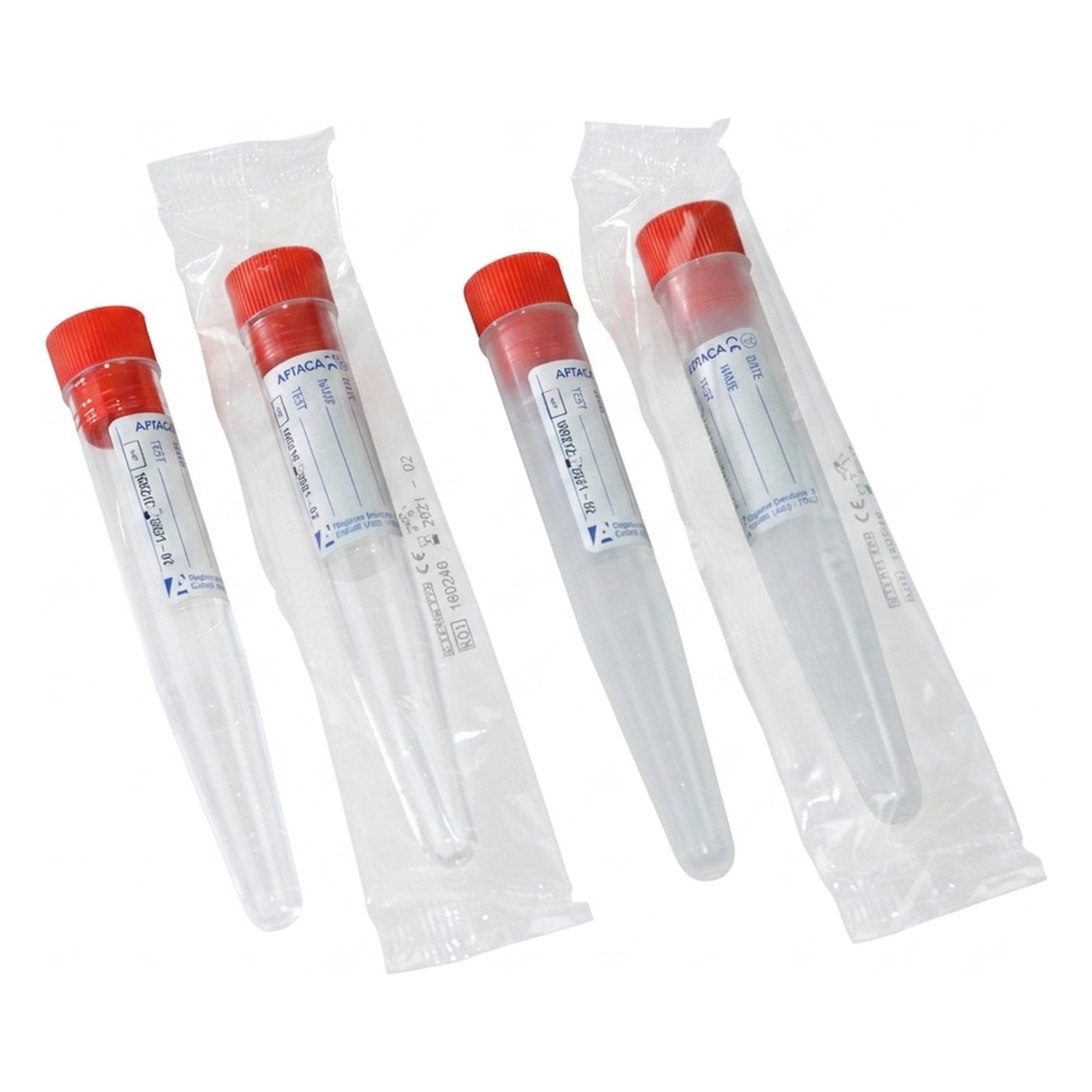 Kunststoffr. konisch, m. Rand, PS, 10ml, einzeln steril, m. Etikett & Stopfen